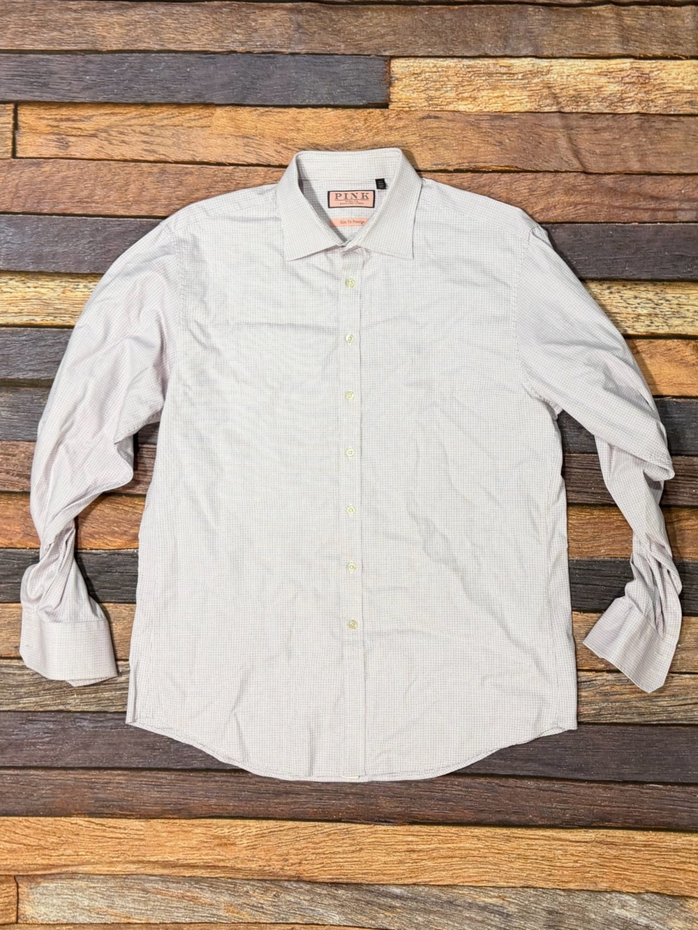 Thomas Pink Slim Fit Check Men's Dress Shirt Preppy Professional Top
